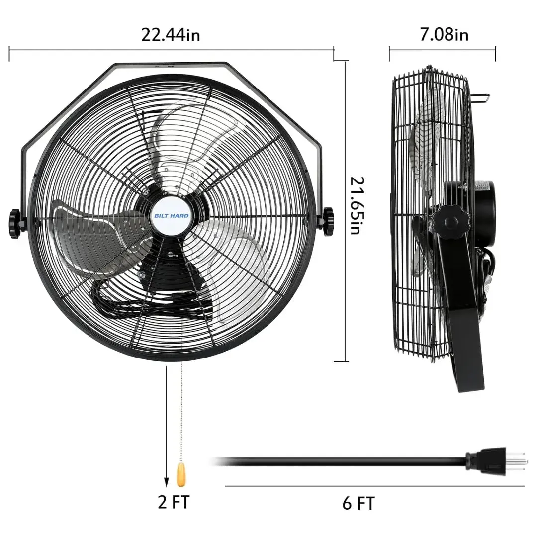 BILT HARD 18" Industrial Wall Mount Fan, 3-Speeds High Velocity Wall Fan with Sealed Motor, 4300 CFM Heavy Duty Metal Barn Fans