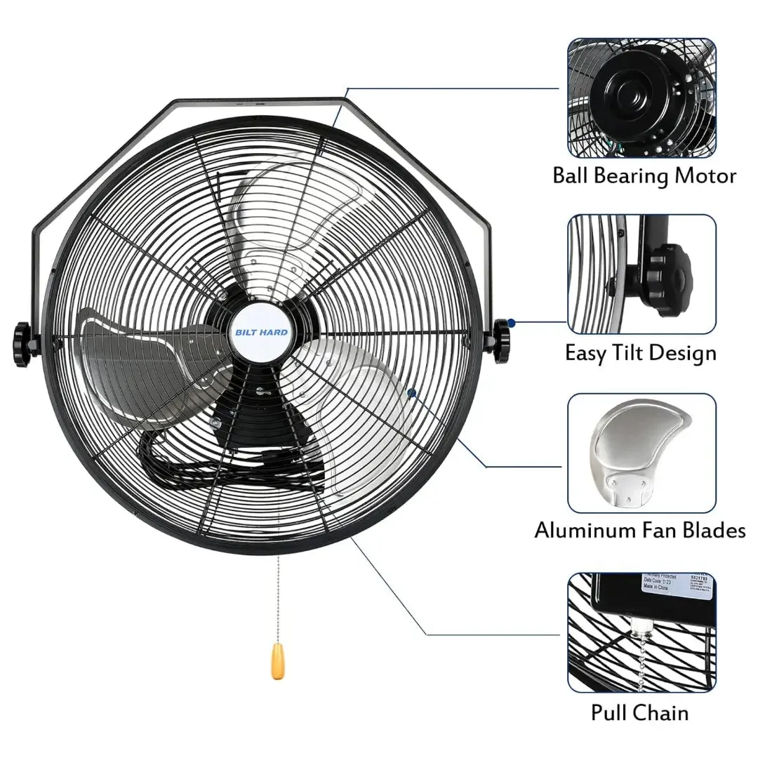 BILT HARD 20 inch Industrial Wall Mount Fan, 4600 CFM 3-Speed High Velocity Wall Fan with Sealed Motor, Heavy Duty Metal Barn Fans UL Listed