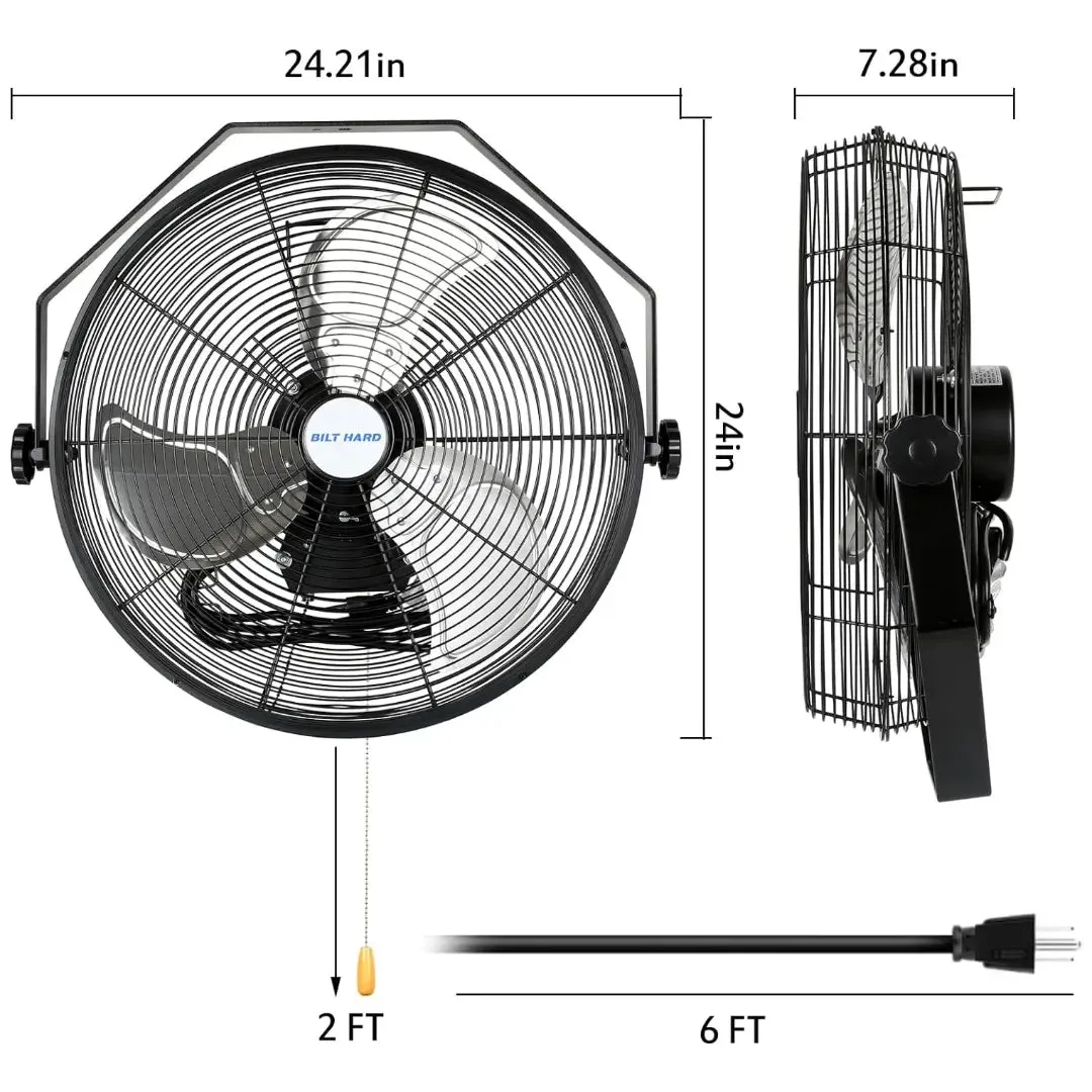 BILT HARD 20 inch Industrial Wall Mount Fan, 4600 CFM 3-Speed High Velocity Wall Fan with Sealed Motor, Heavy Duty Metal Barn Fans UL Listed