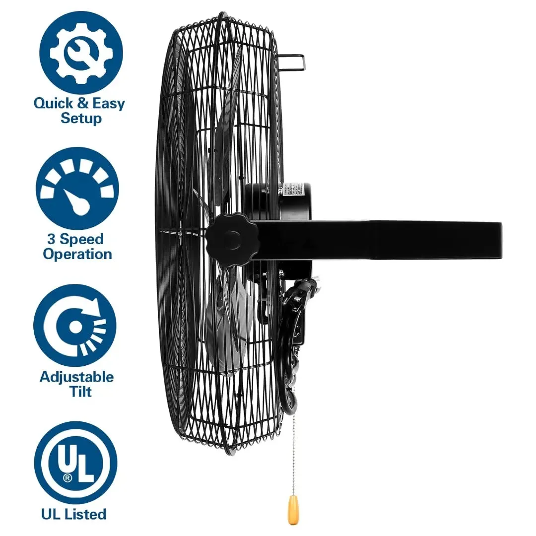 BILT HARD 20 inch Industrial Wall Mount Fan, 4600 CFM 3-Speed High Velocity Wall Fan with Sealed Motor, Heavy Duty Metal Barn Fans UL Listed