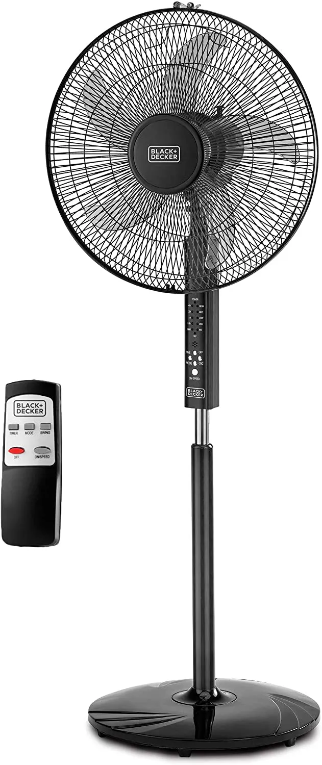 Black and Decker 16 Inch 3 Speed Pedestal Stand Fan with Remote Control , Black - FS1620R 220V