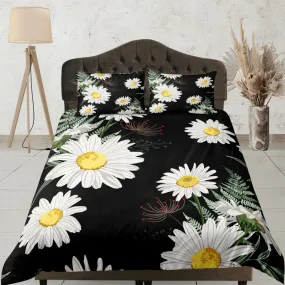 Black Duvet Cover Set Bedspread Dorm Bedding Set White Daisy