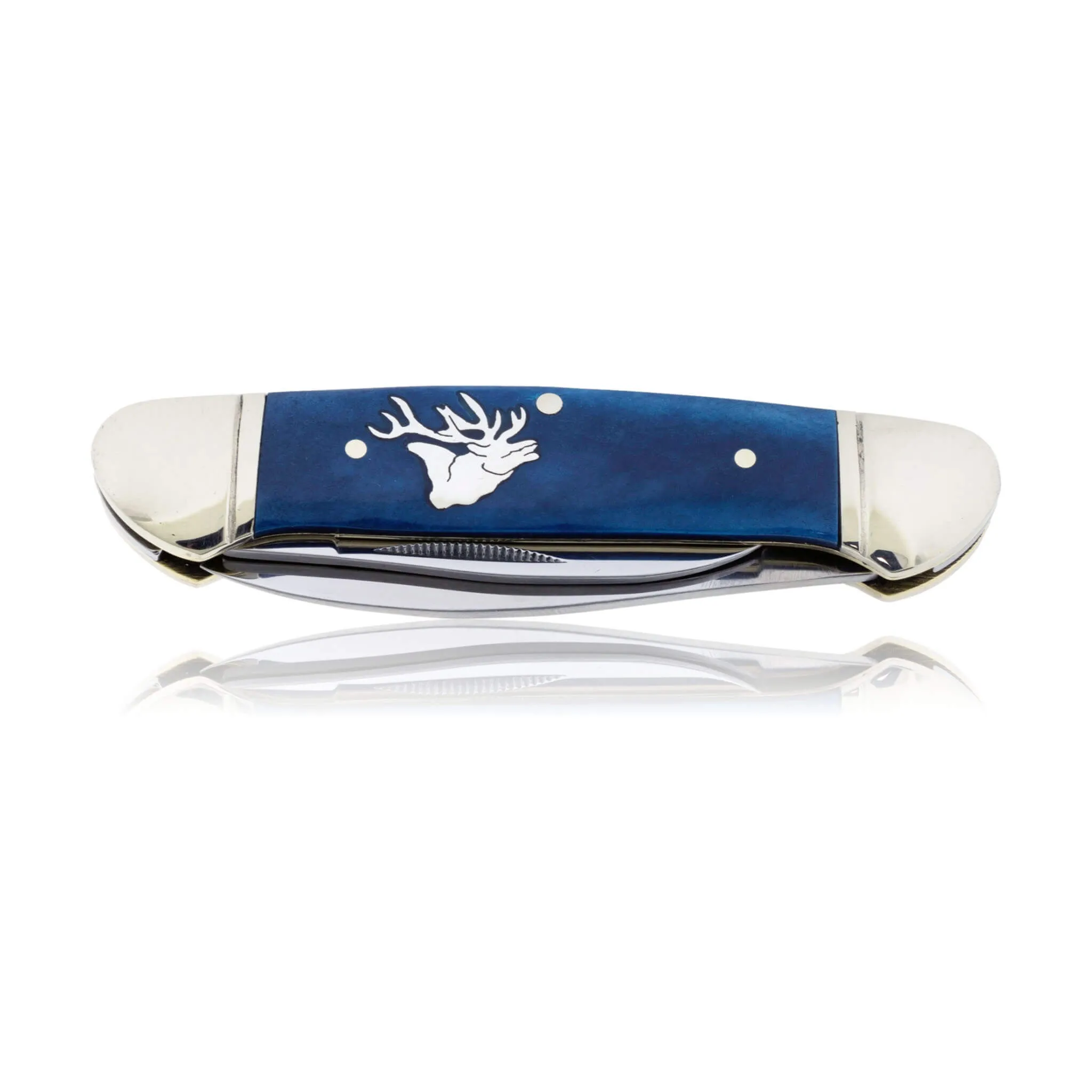 Blue Rough Rider 2 Blade Knife with Silver Horse Inlay