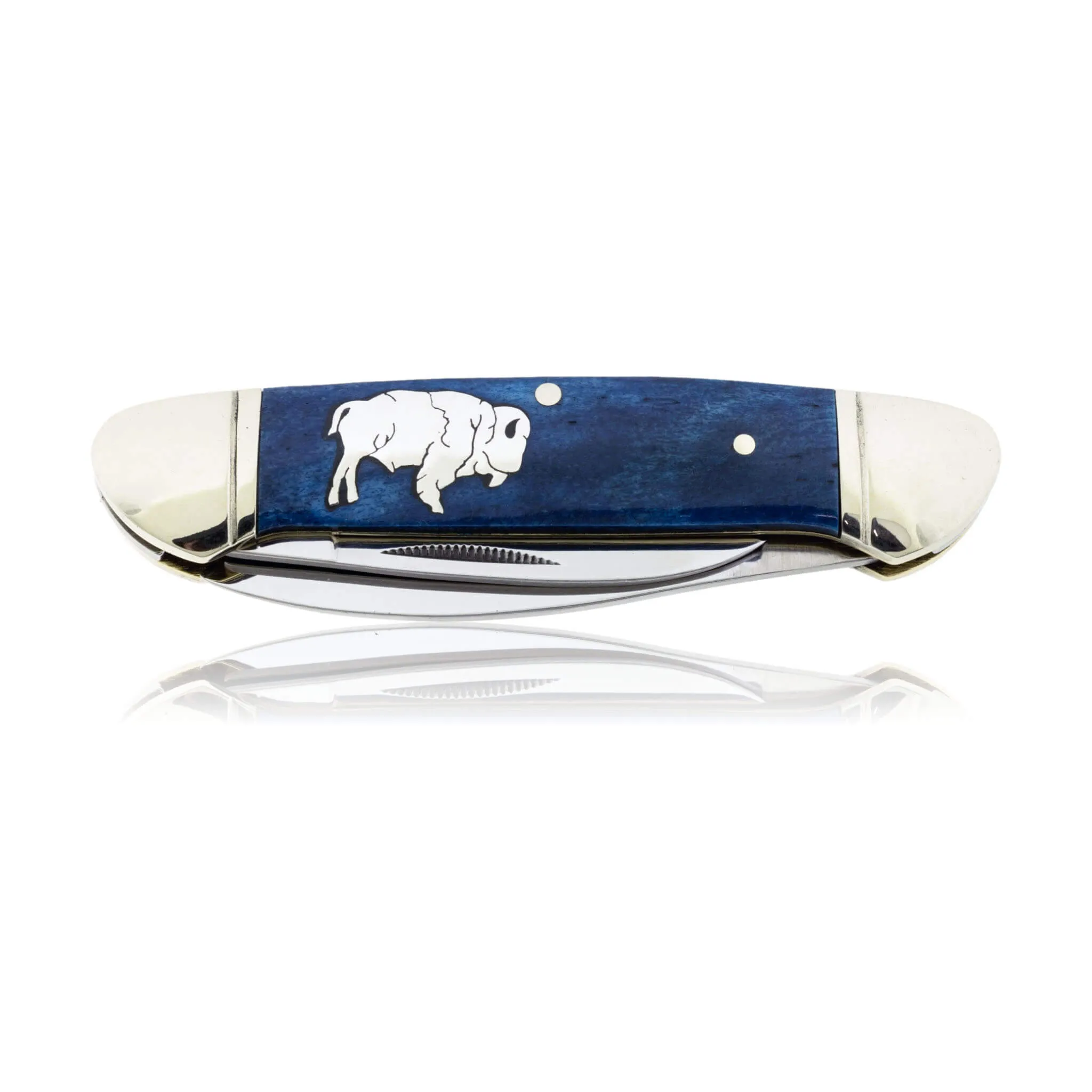 Blue Rough Rider 2 Blade Knife with Silver Horse Inlay