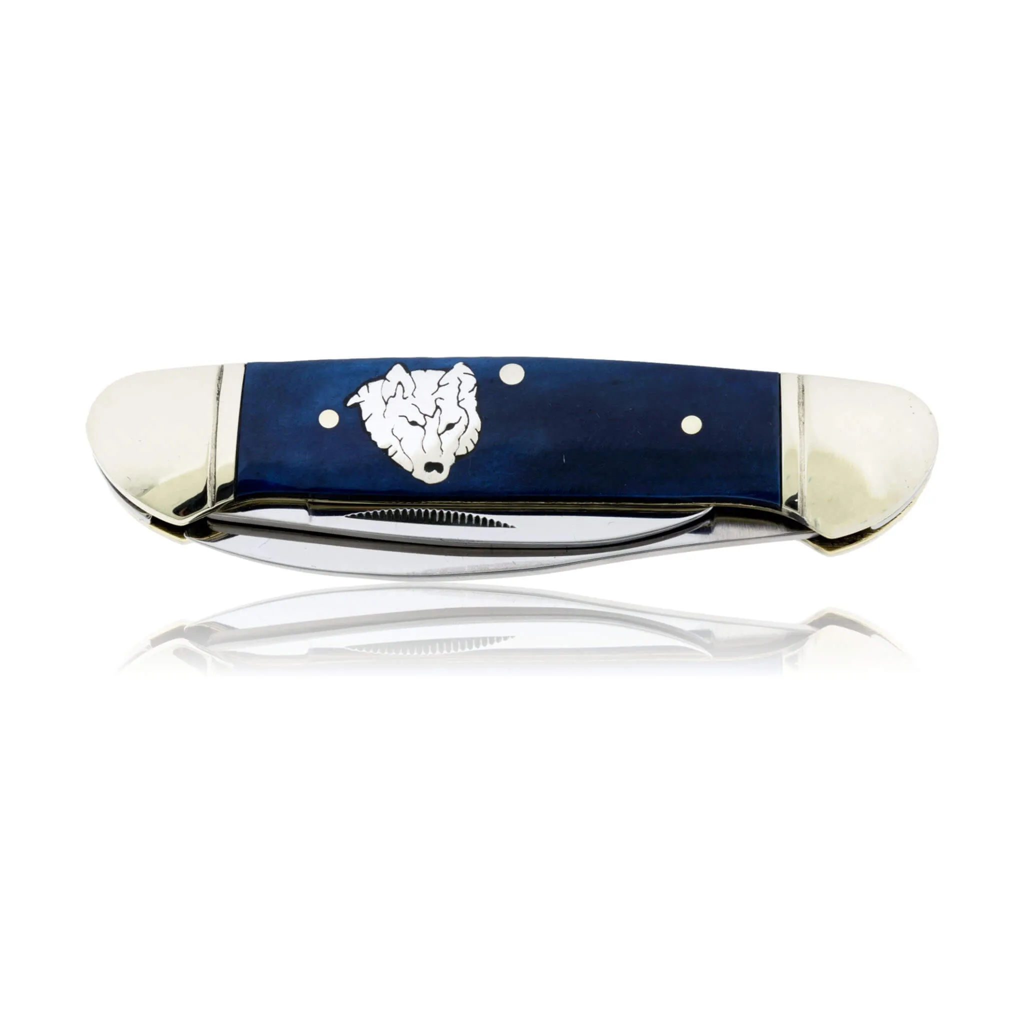 Blue Rough Rider 2 Blade Knife with Silver Horse Inlay