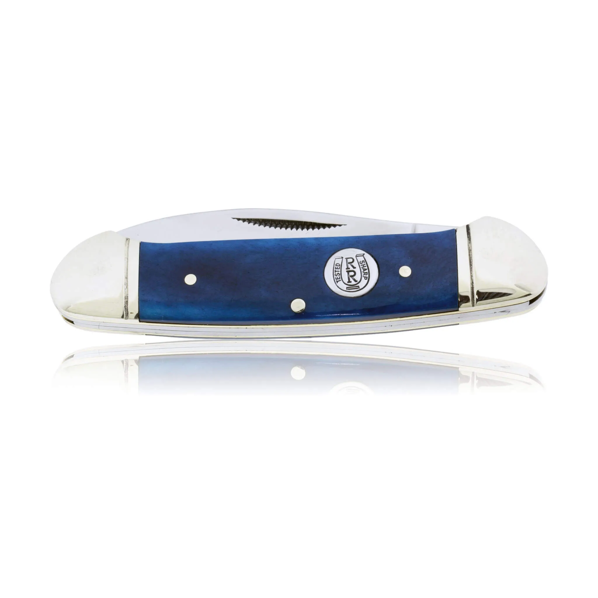 Blue Rough Rider 2 Blade Knife with Silver Horse Inlay