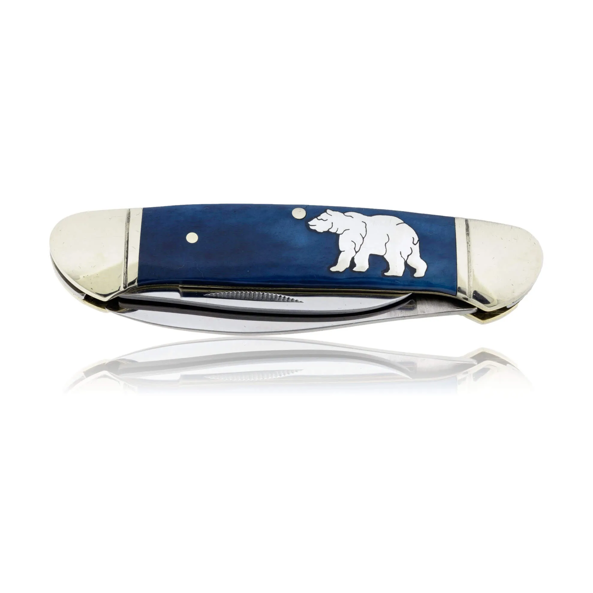 Blue Rough Rider 2 Blade Knife with Silver Horse Inlay