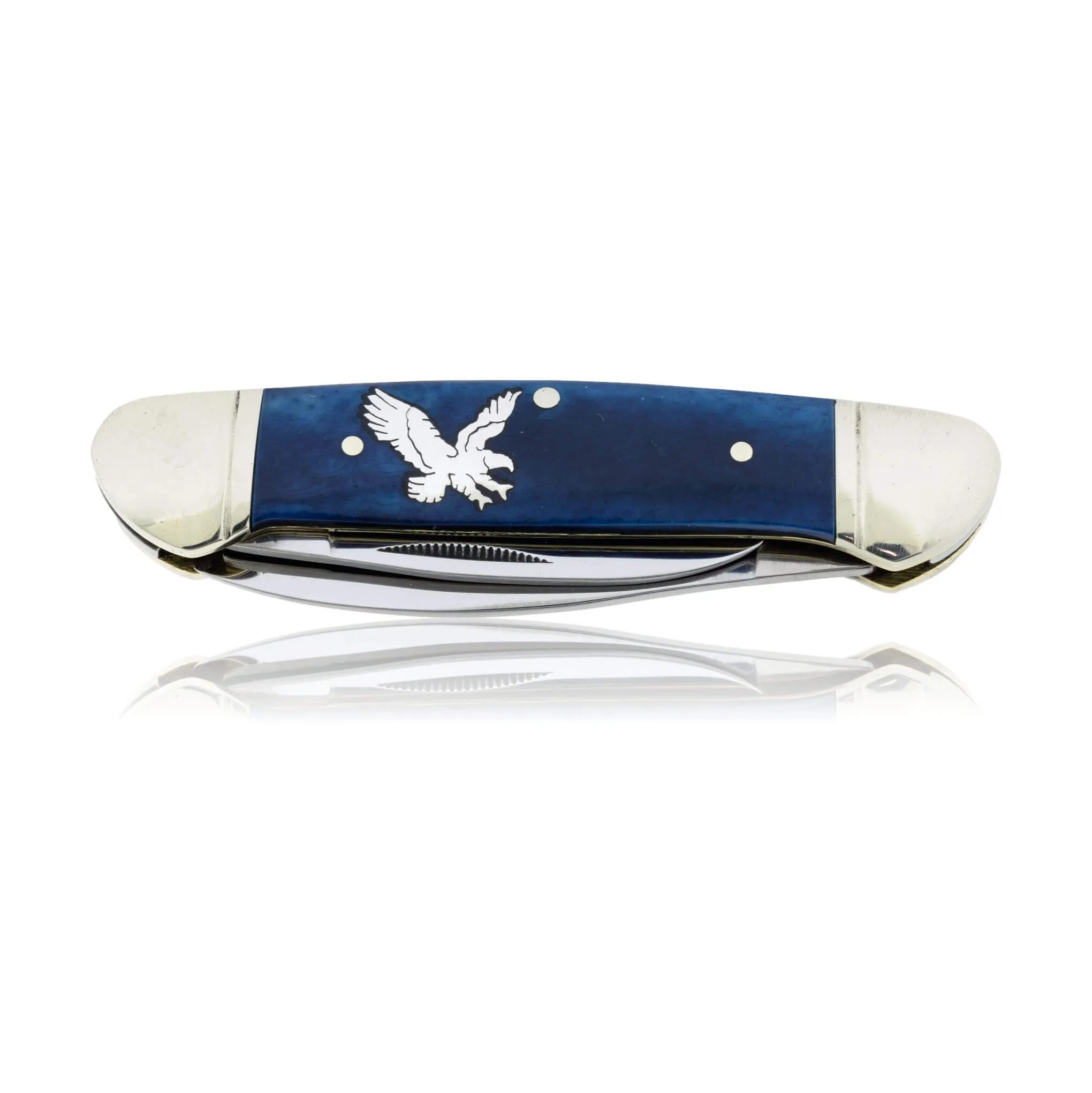 Blue Rough Rider 2 Blade Knife with Silver Horse Inlay