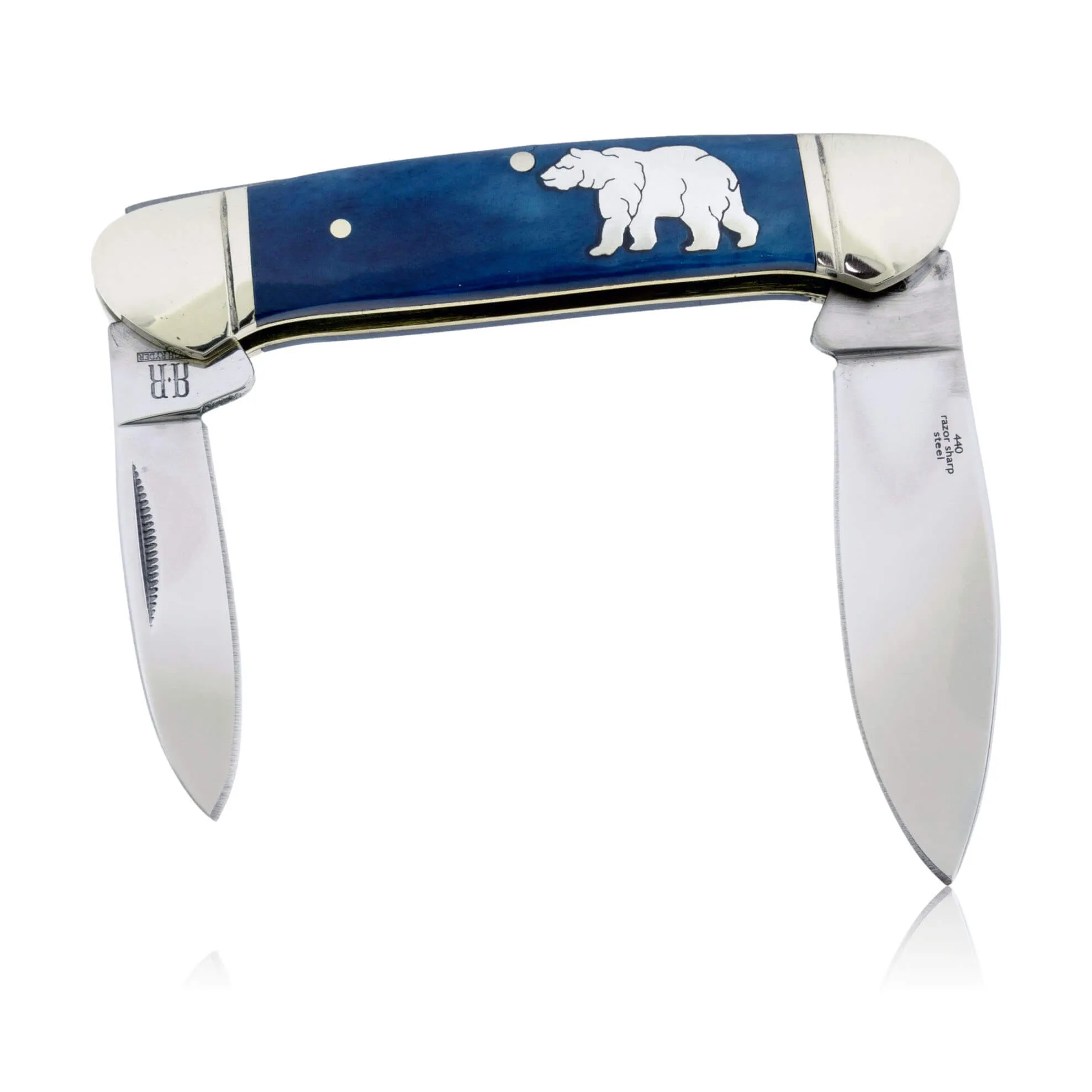 Blue Rough Rider 2 Blade Knife with Silver Horse Inlay