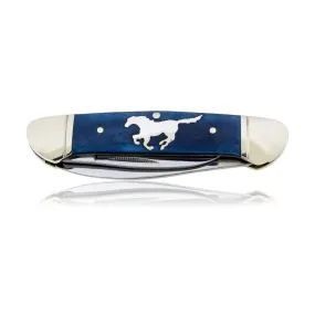 Blue Rough Rider 2 Blade Knife with Silver Horse Inlay