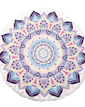 Boho Abstract Flower Fringe Luxury Round Beach Towel