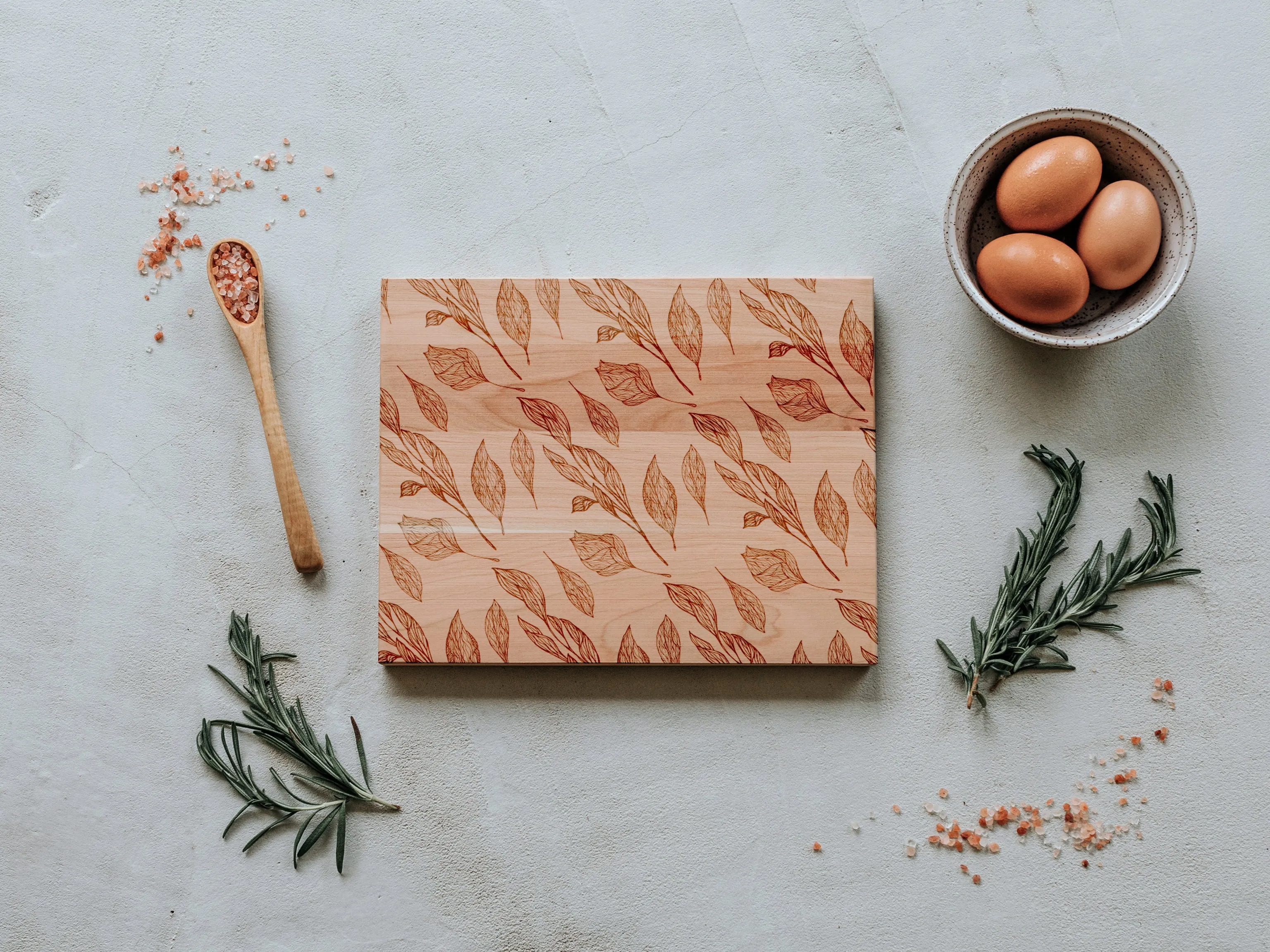 Botanical Leaf Pattern Engraved Wooden Cutting Board