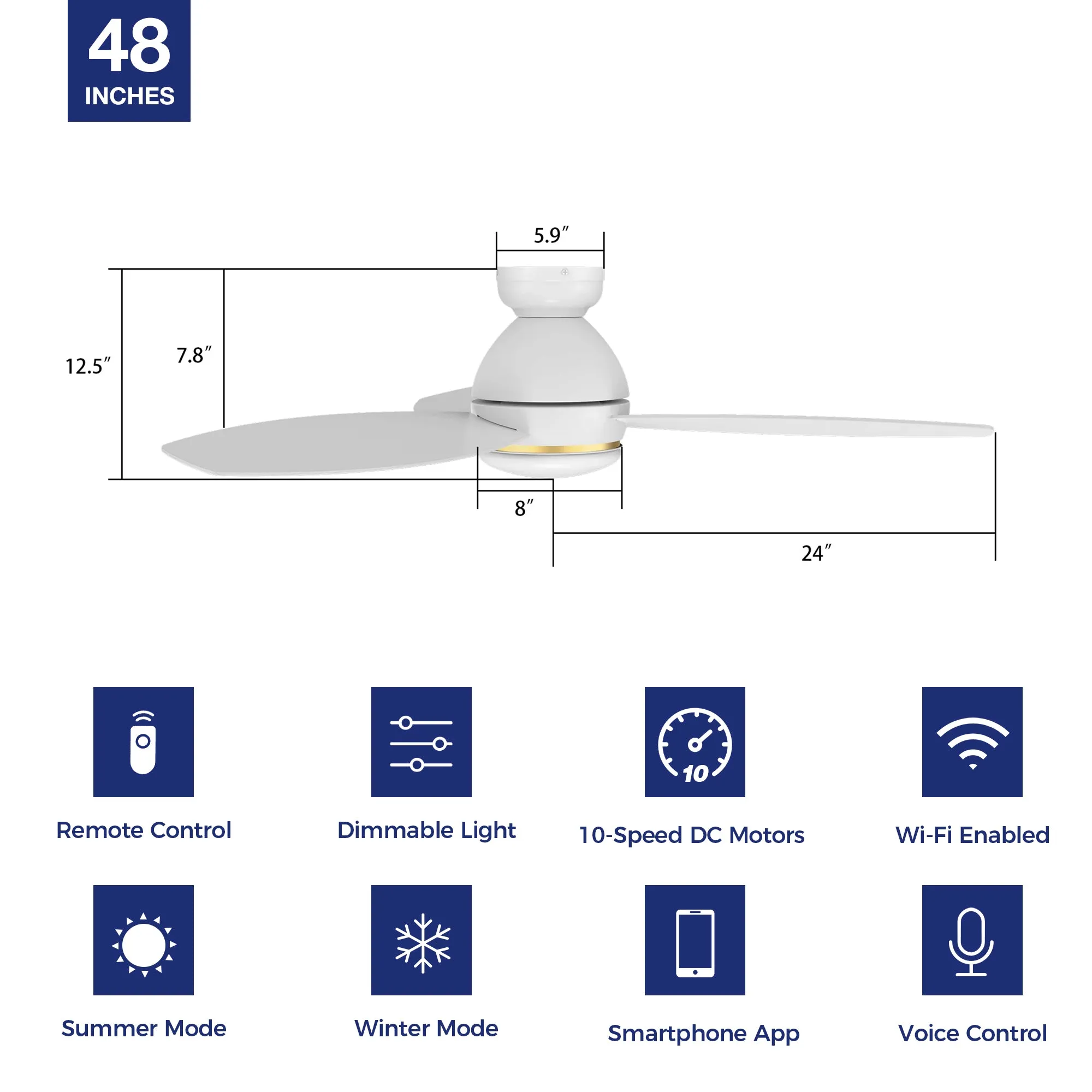 Bretton Low Profile Outdoor/Indoor Smart Fan with LED Light Remote 48"