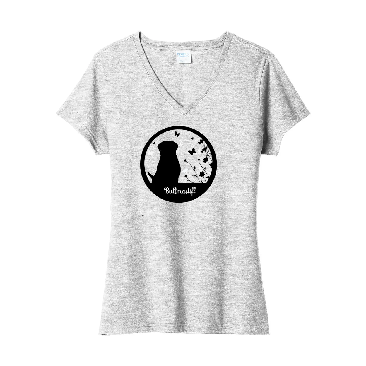 Bullmastiff Flowers V-Neck Ladies SS Tee