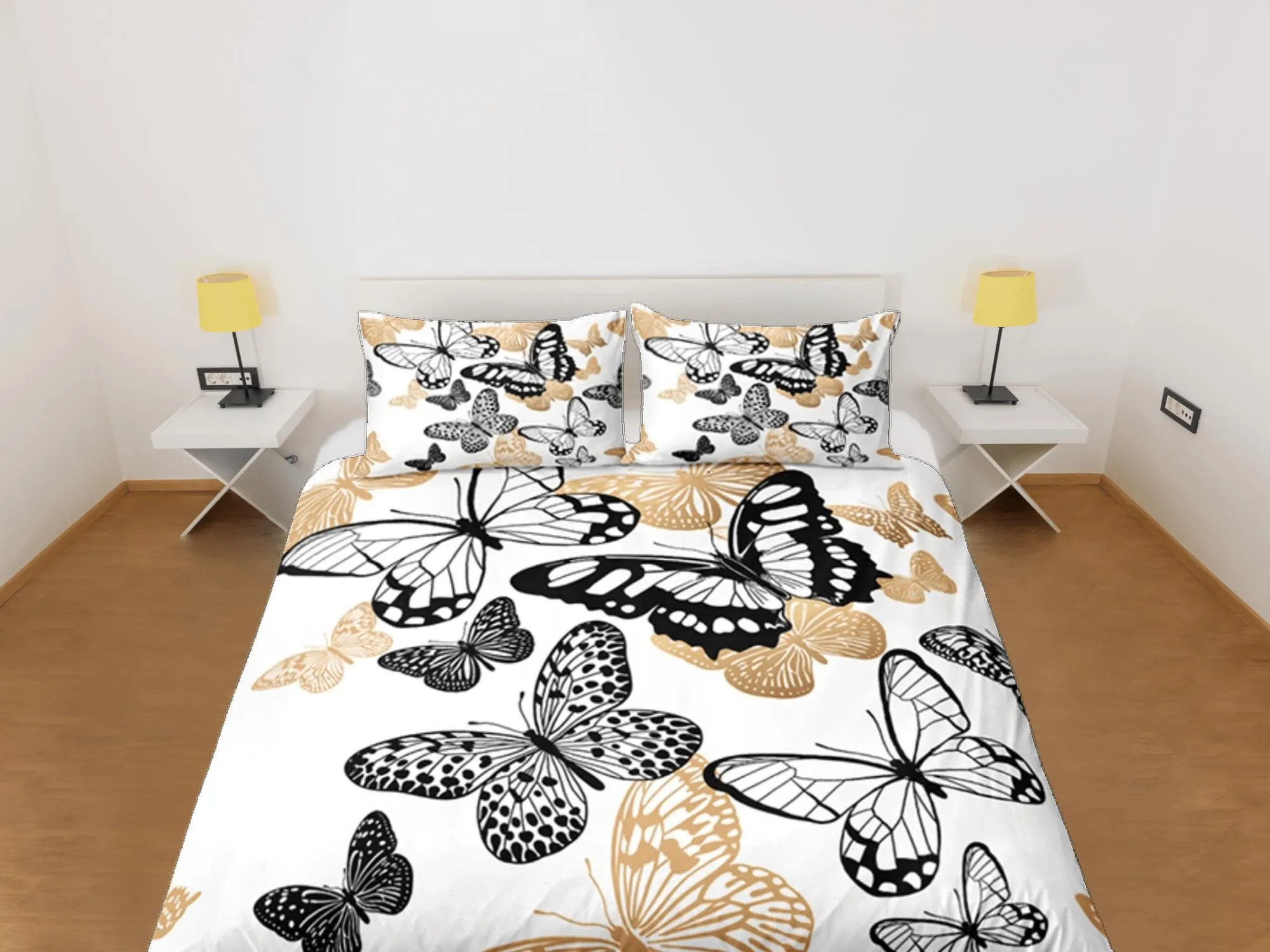 Butterfly Duvet Cover Set White Bedspread, Dorm Bedding with Pillowcase