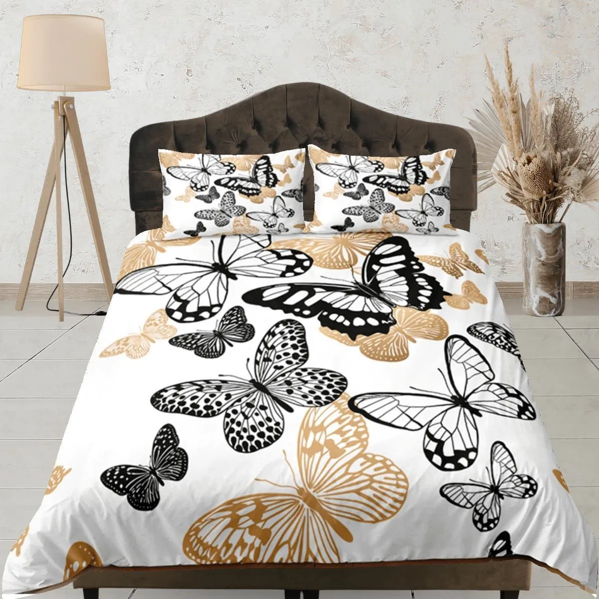 Butterfly Duvet Cover Set White Bedspread, Dorm Bedding with Pillowcase