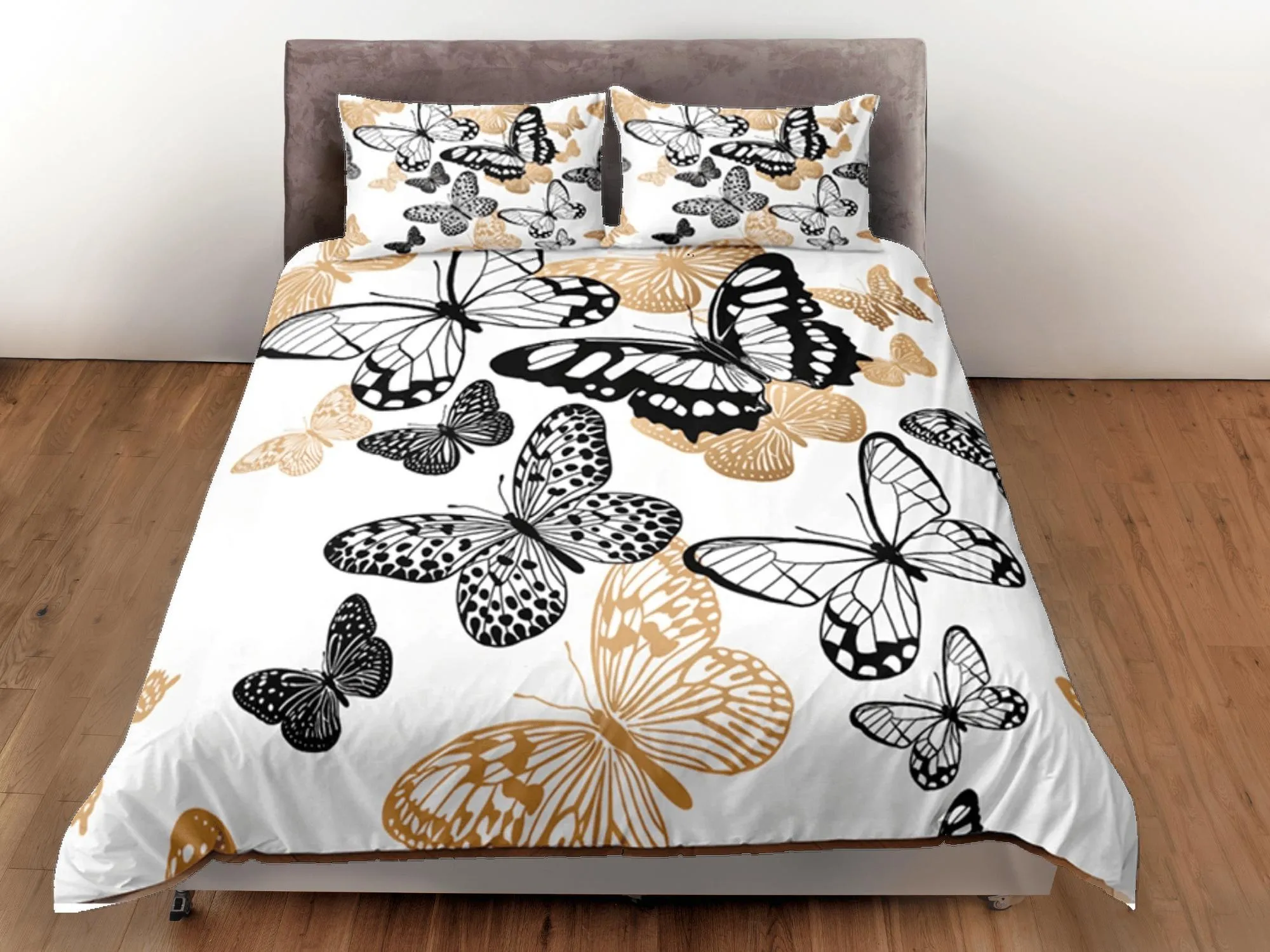 Butterfly Duvet Cover Set White Bedspread, Dorm Bedding with Pillowcase