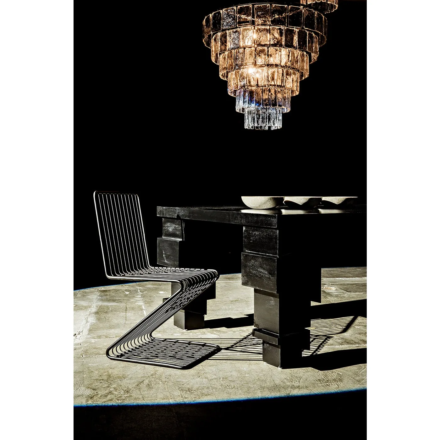 CARNEGIE CHANDELIER, BLACK STEEL