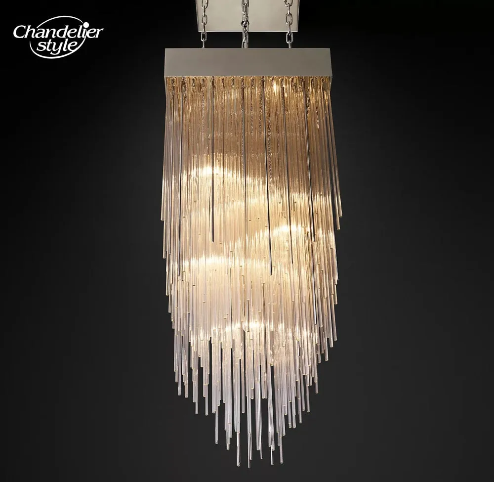 Cascada Square Chandeliers Modern Vintage LED Tassel Glass Brass Chrome Black Pendant Lights Living Room Farmhouse Lamps Lustre