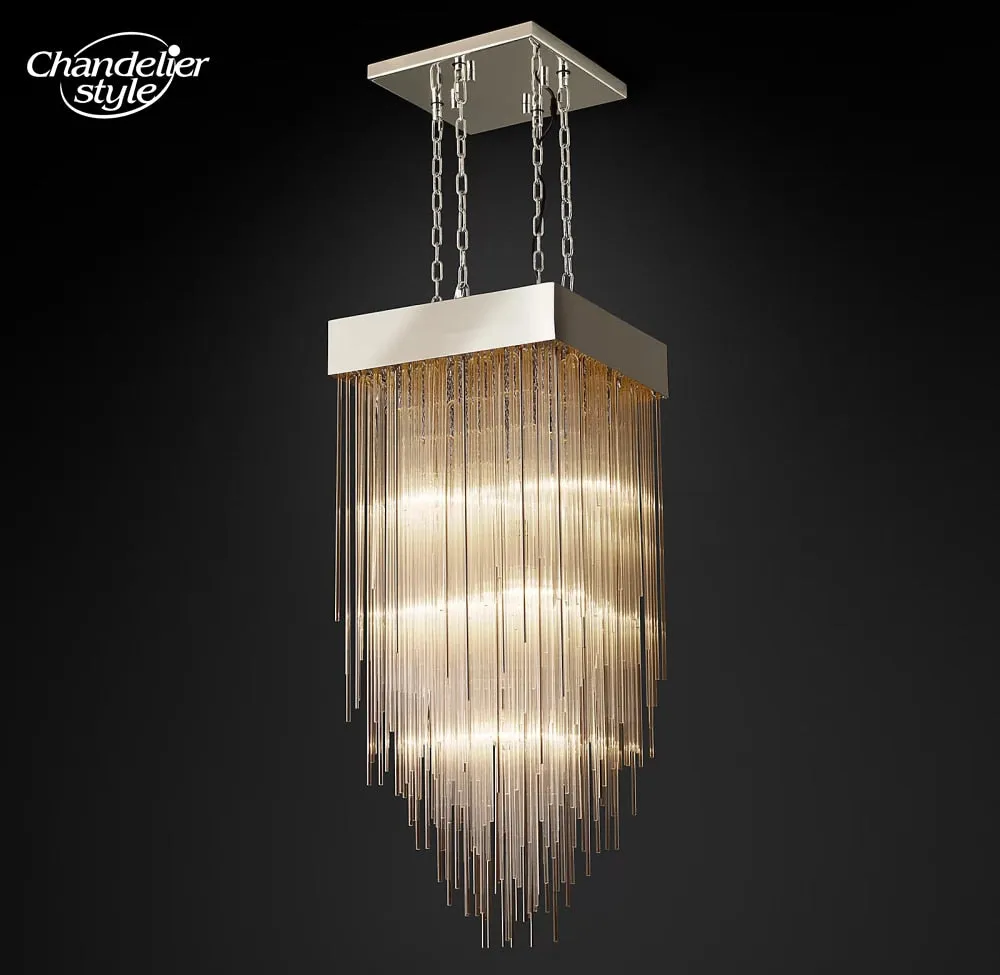 Cascada Square Chandeliers Modern Vintage LED Tassel Glass Brass Chrome Black Pendant Lights Living Room Farmhouse Lamps Lustre