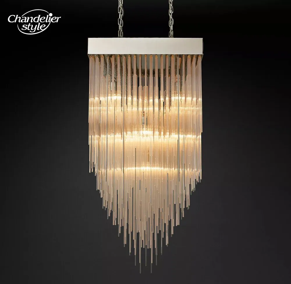 Cascada Square Chandeliers Modern Vintage LED Tassel Glass Brass Chrome Black Pendant Lights Living Room Farmhouse Lamps Lustre