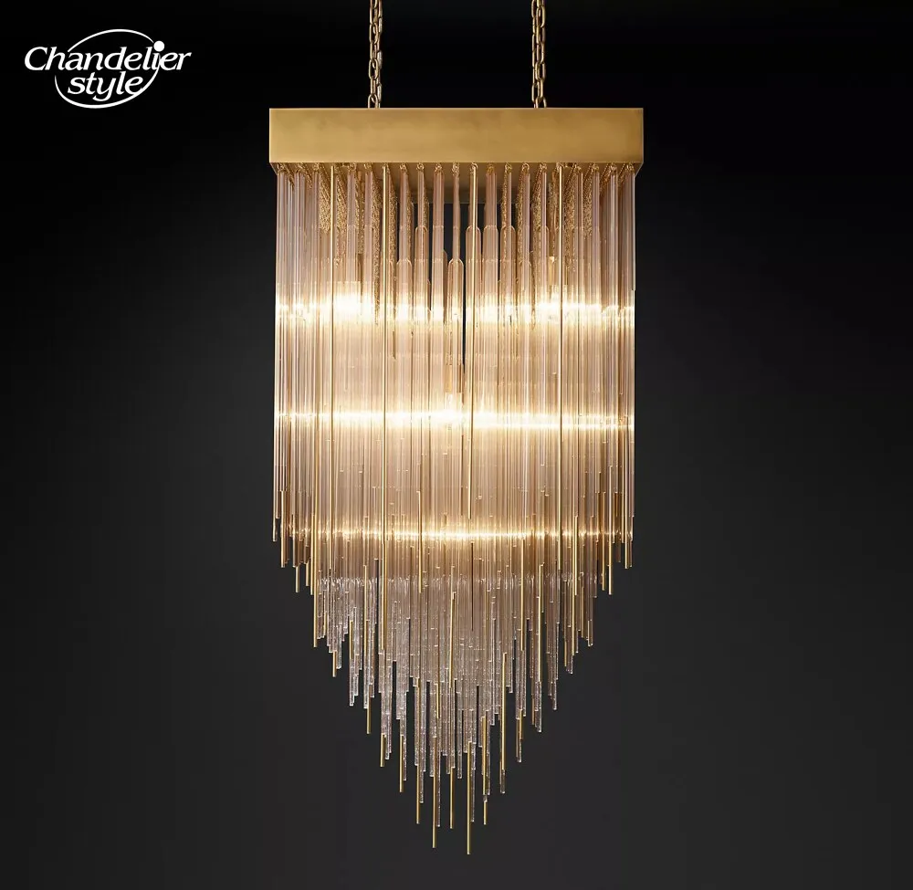 Cascada Square Chandeliers Modern Vintage LED Tassel Glass Brass Chrome Black Pendant Lights Living Room Farmhouse Lamps Lustre