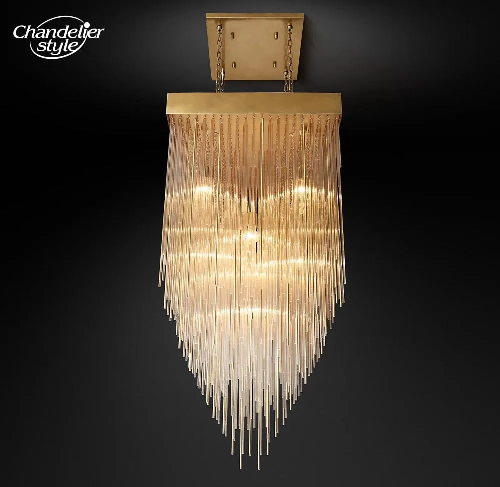 Cascada Square Chandeliers Modern Vintage LED Tassel Glass Brass Chrome Black Pendant Lights Living Room Farmhouse Lamps Lustre