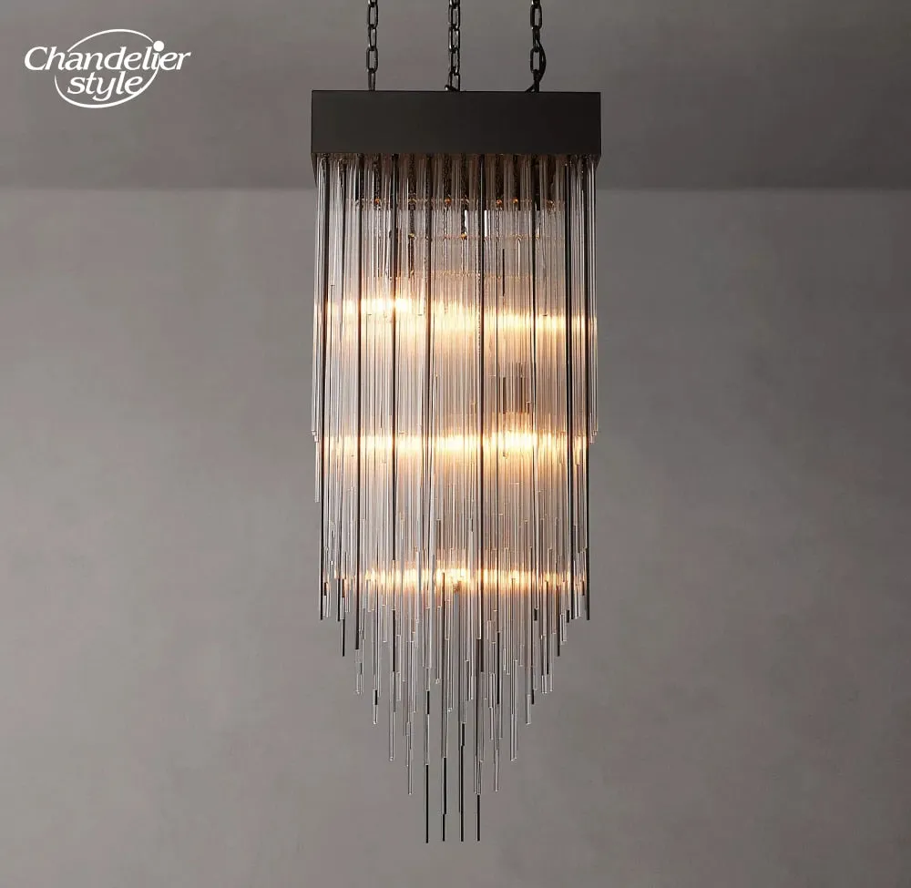 Cascada Square Chandeliers Modern Vintage LED Tassel Glass Brass Chrome Black Pendant Lights Living Room Farmhouse Lamps Lustre