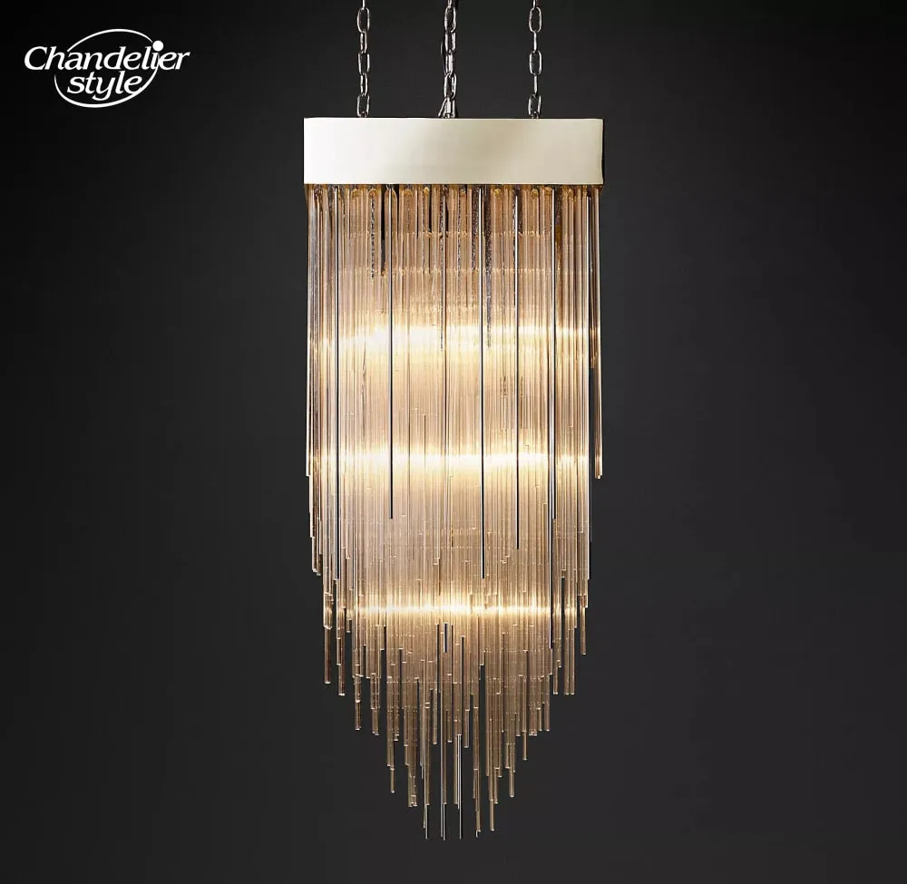 Cascada Square Chandeliers Modern Vintage LED Tassel Glass Brass Chrome Black Pendant Lights Living Room Farmhouse Lamps Lustre