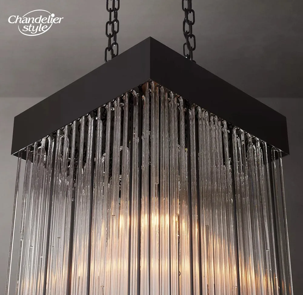 Cascada Square Chandeliers Modern Vintage LED Tassel Glass Brass Chrome Black Pendant Lights Living Room Farmhouse Lamps Lustre