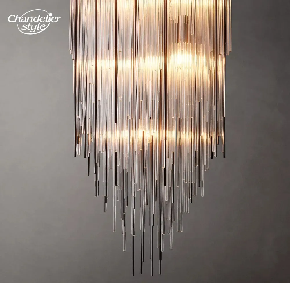 Cascada Square Chandeliers Modern Vintage LED Tassel Glass Brass Chrome Black Pendant Lights Living Room Farmhouse Lamps Lustre