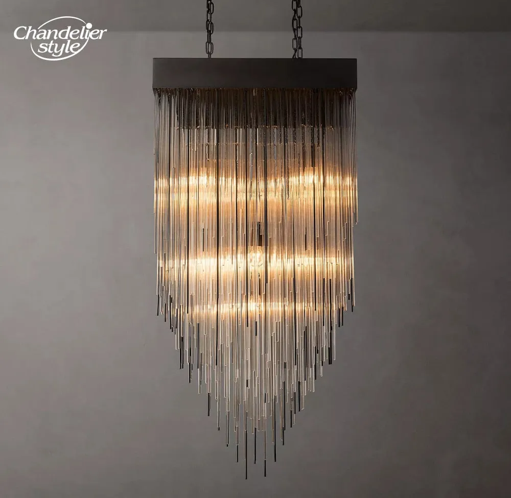 Cascada Square Chandeliers Modern Vintage LED Tassel Glass Brass Chrome Black Pendant Lights Living Room Farmhouse Lamps Lustre