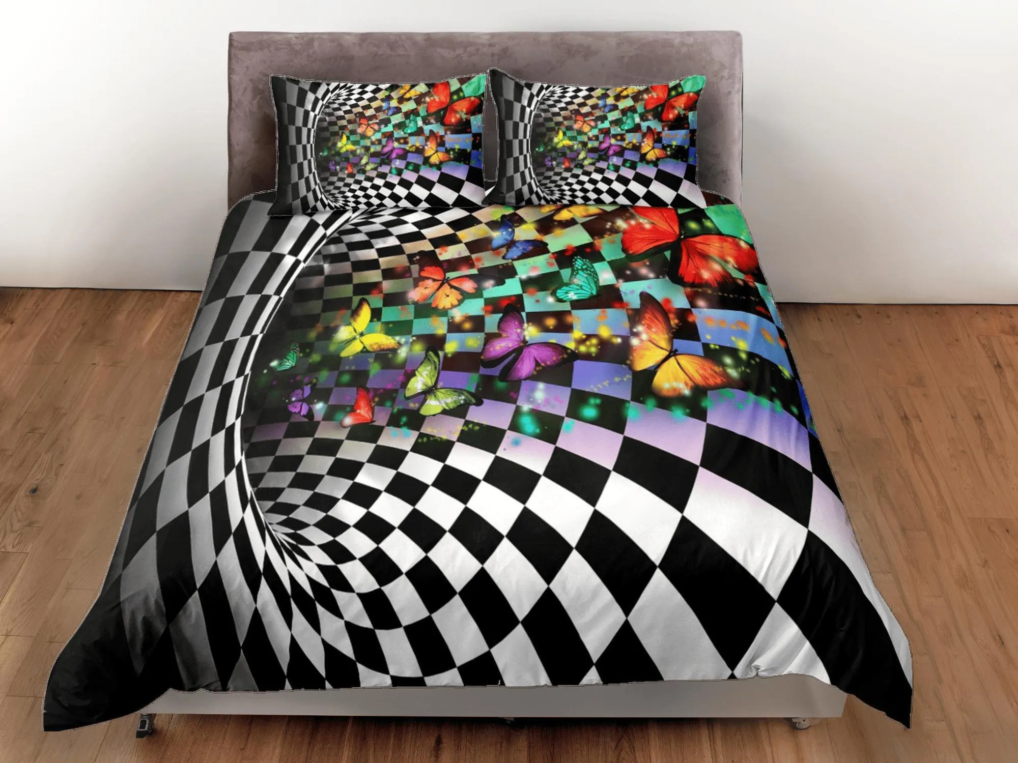 Checkered Fabric Duvet Cover Colorful Dorm Bedding Set Full Checkered Comforter Cover