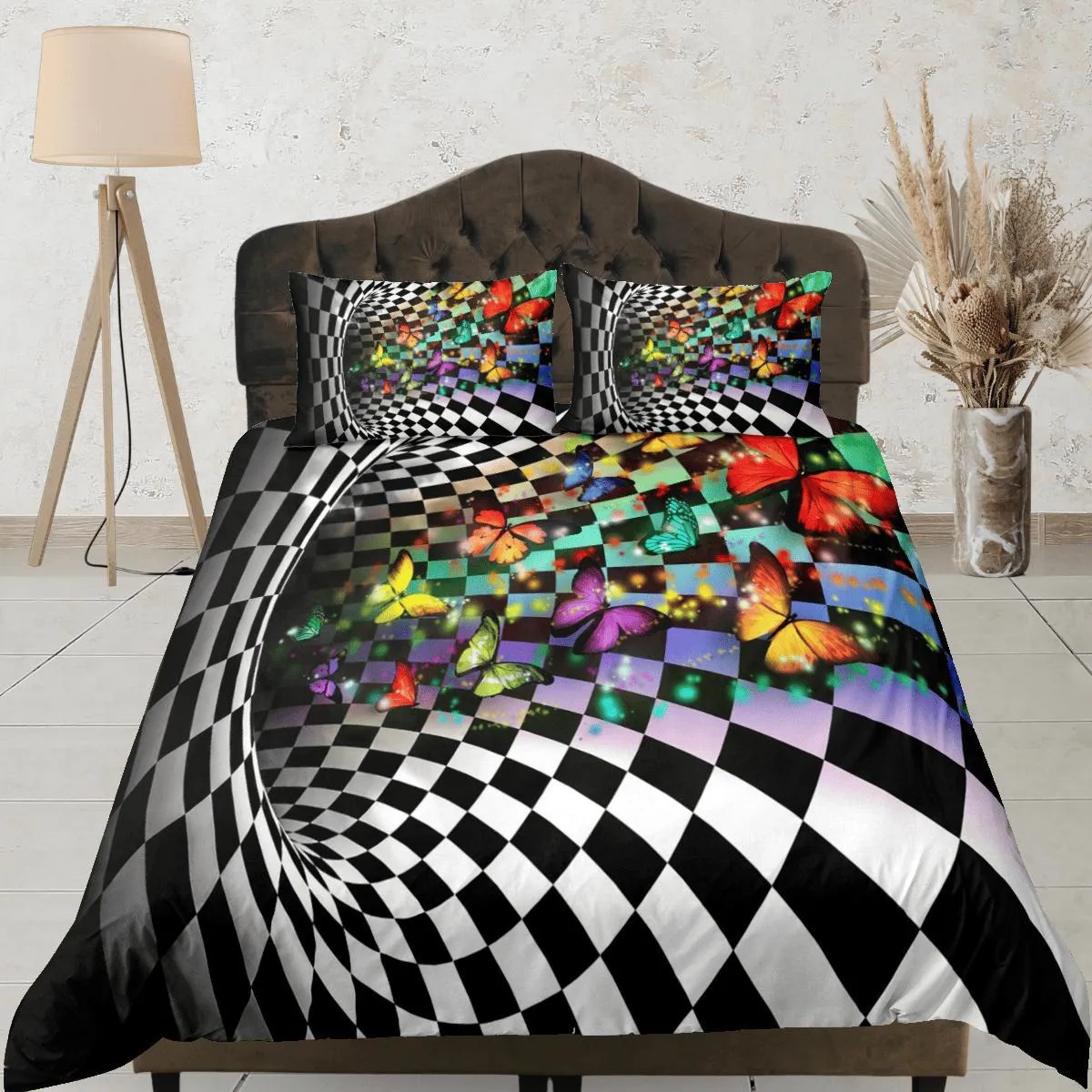 Checkered Fabric Duvet Cover Colorful Dorm Bedding Set Full Checkered Comforter Cover