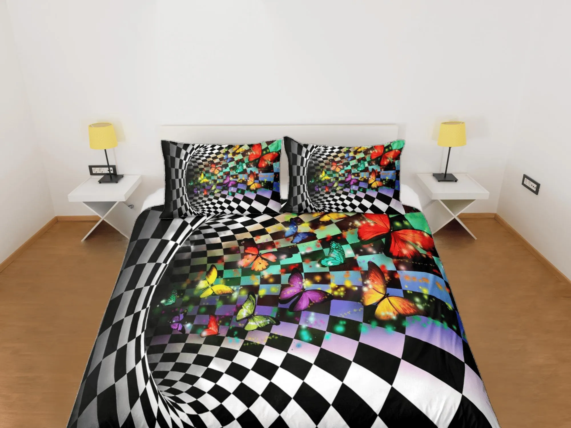 Checkered Fabric Duvet Cover Colorful Dorm Bedding Set Full Checkered Comforter Cover