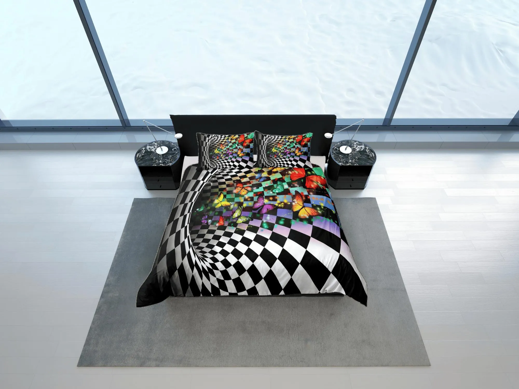 Checkered Fabric Duvet Cover Colorful Dorm Bedding Set Full Checkered Comforter Cover