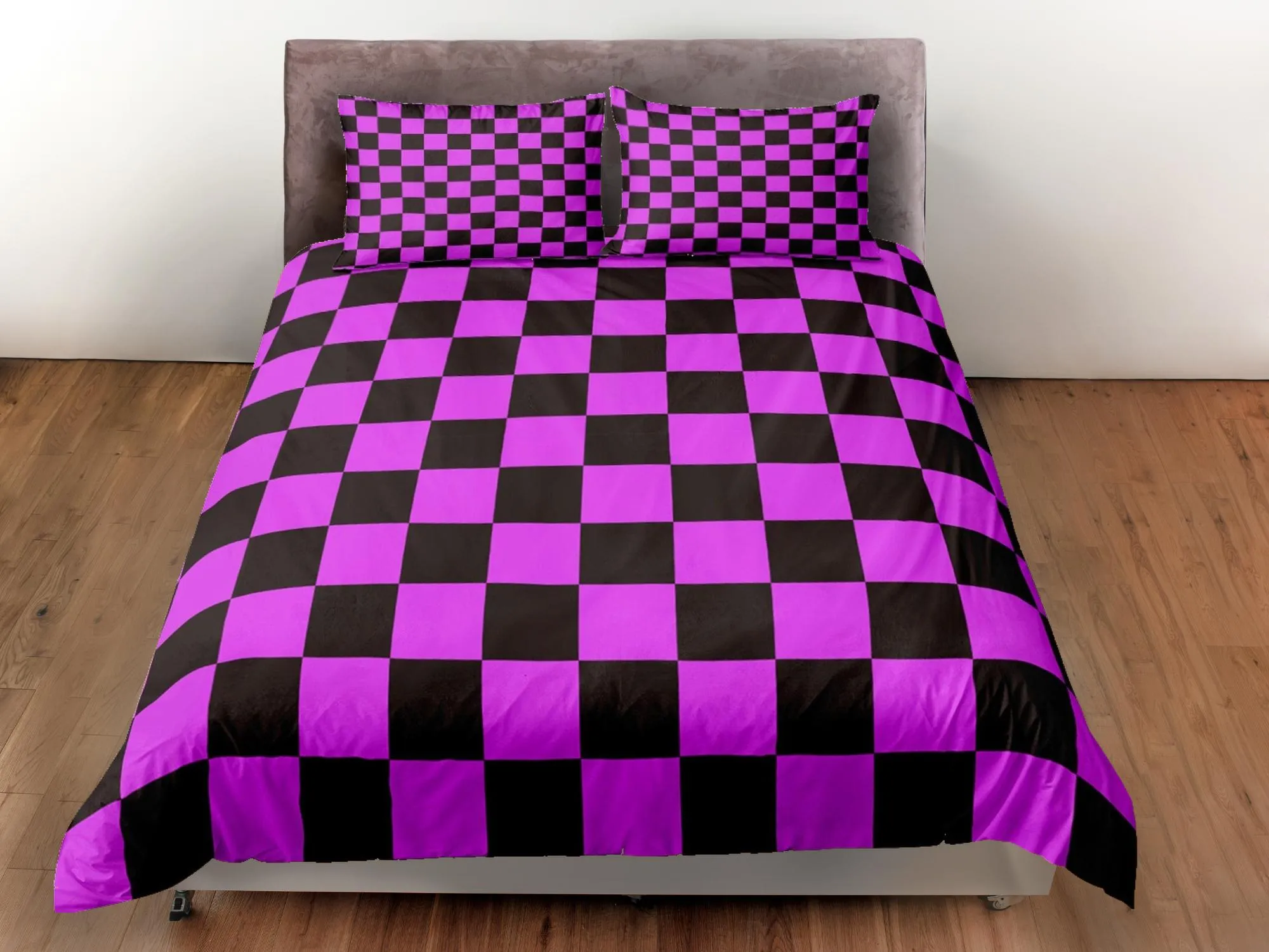 Checkered Fabric Hot Pink Duvet Cover Colorful Dorm Bedding Set Full Check Comforter Cover