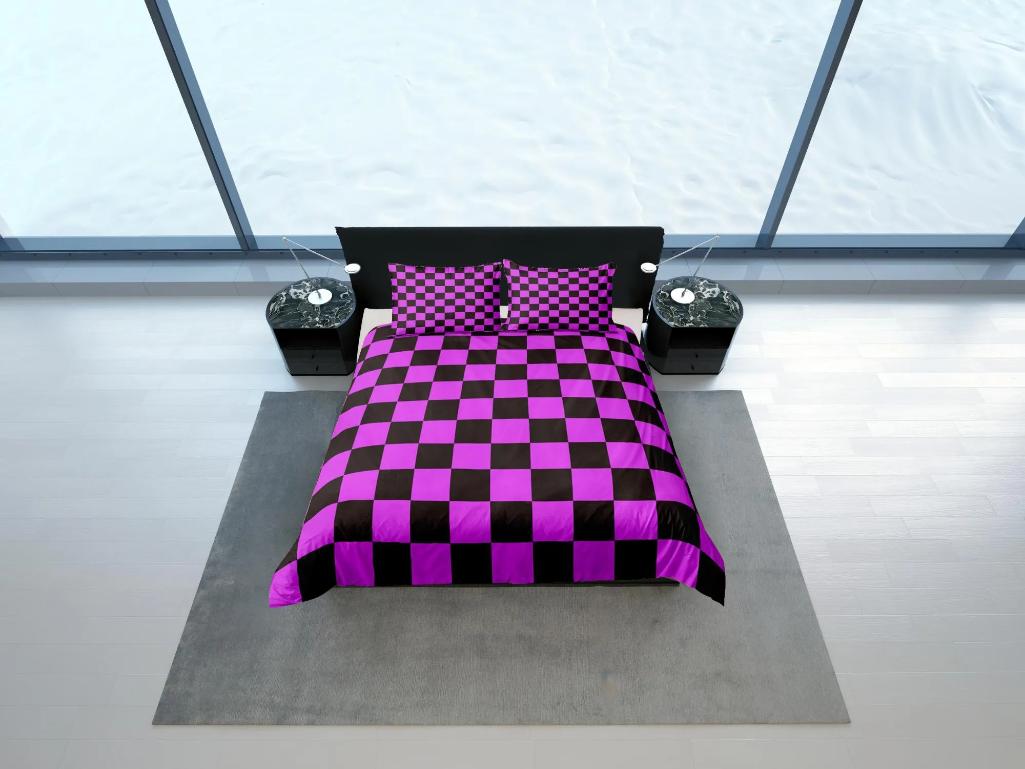 Checkered Fabric Hot Pink Duvet Cover Colorful Dorm Bedding Set Full Check Comforter Cover