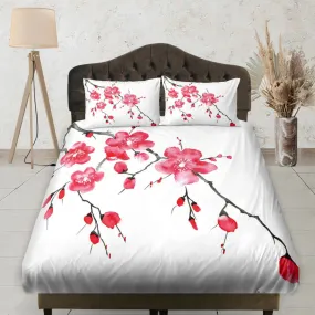 Cherry Blossoms Painting, Floral Bedsheet, Aesthetic Boho Bedding Set Full, Elastic Bedsheet, Dorm Bedding, Crib Sheet, Shabby Chic Bedding