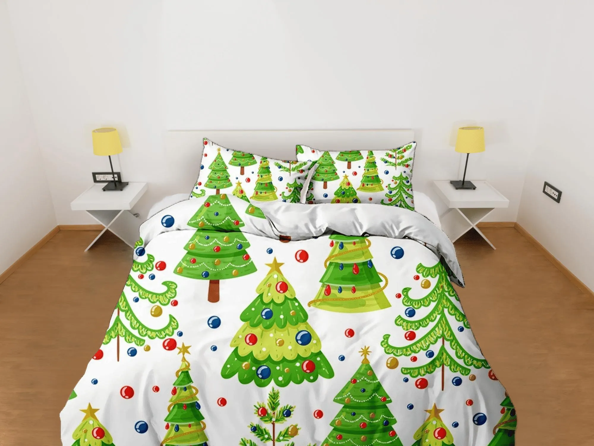 Christmas tree and bauble bedding & pillowcase holiday gift duvet cover king queen full twin toddler bedding baby Christmas farmhouse decor