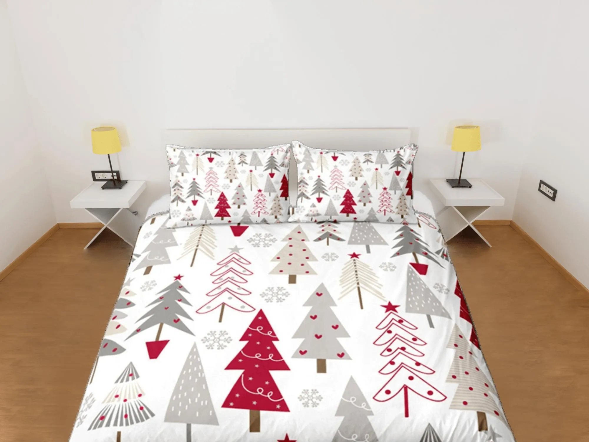 Christmas Tree Duvet Cover Set, Red Bedspread Holiday Gift Bedding Set