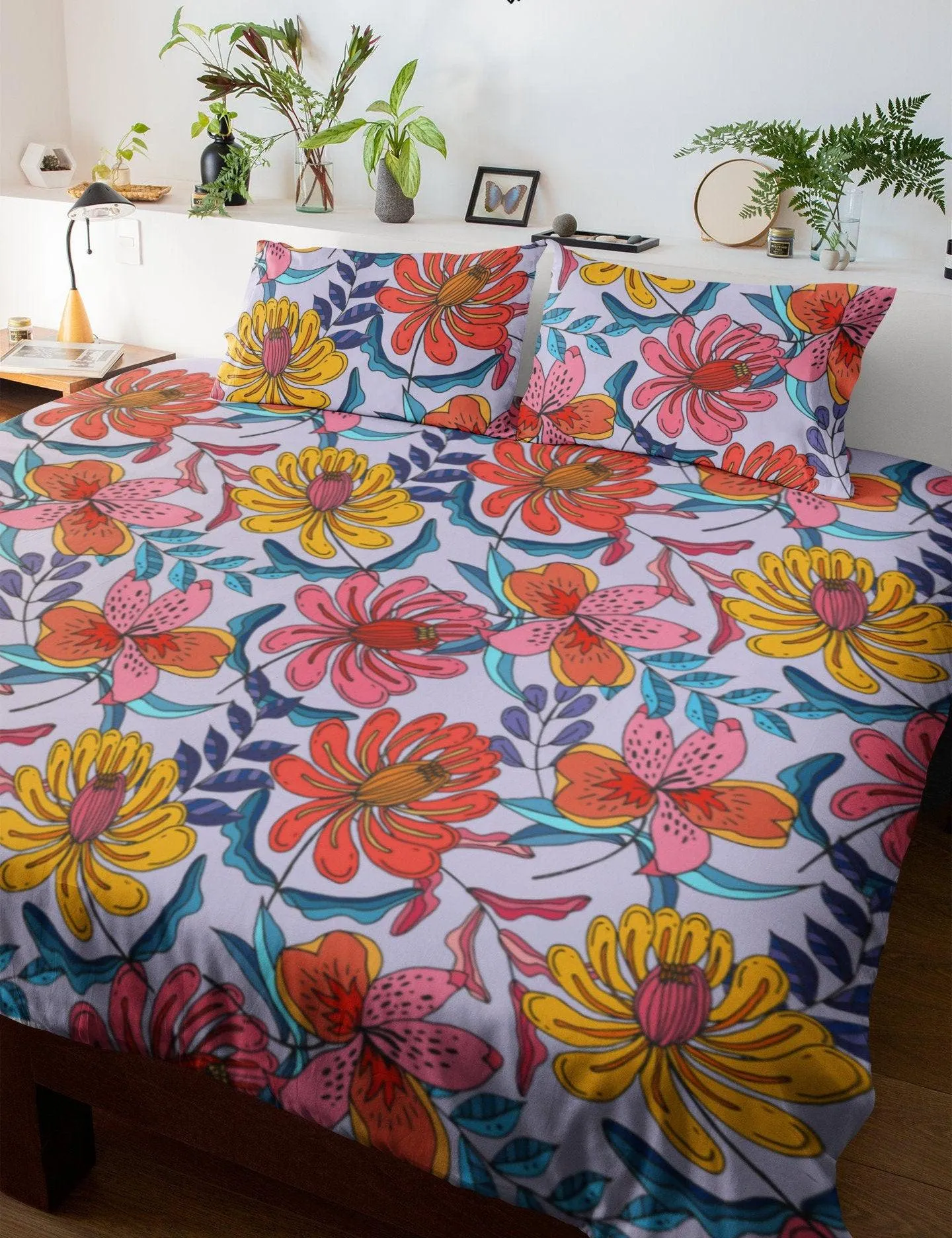 Chrysanthemum Colorful Duvet Cover | Beautiful Bedding Set with Spider Mum Flower Design