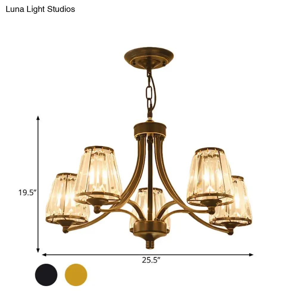 Circular Crystal Chandelier Lamp: Elegant Hanging Light for Bedrooms with Gold/Black Touches - 3/5/6 Lights