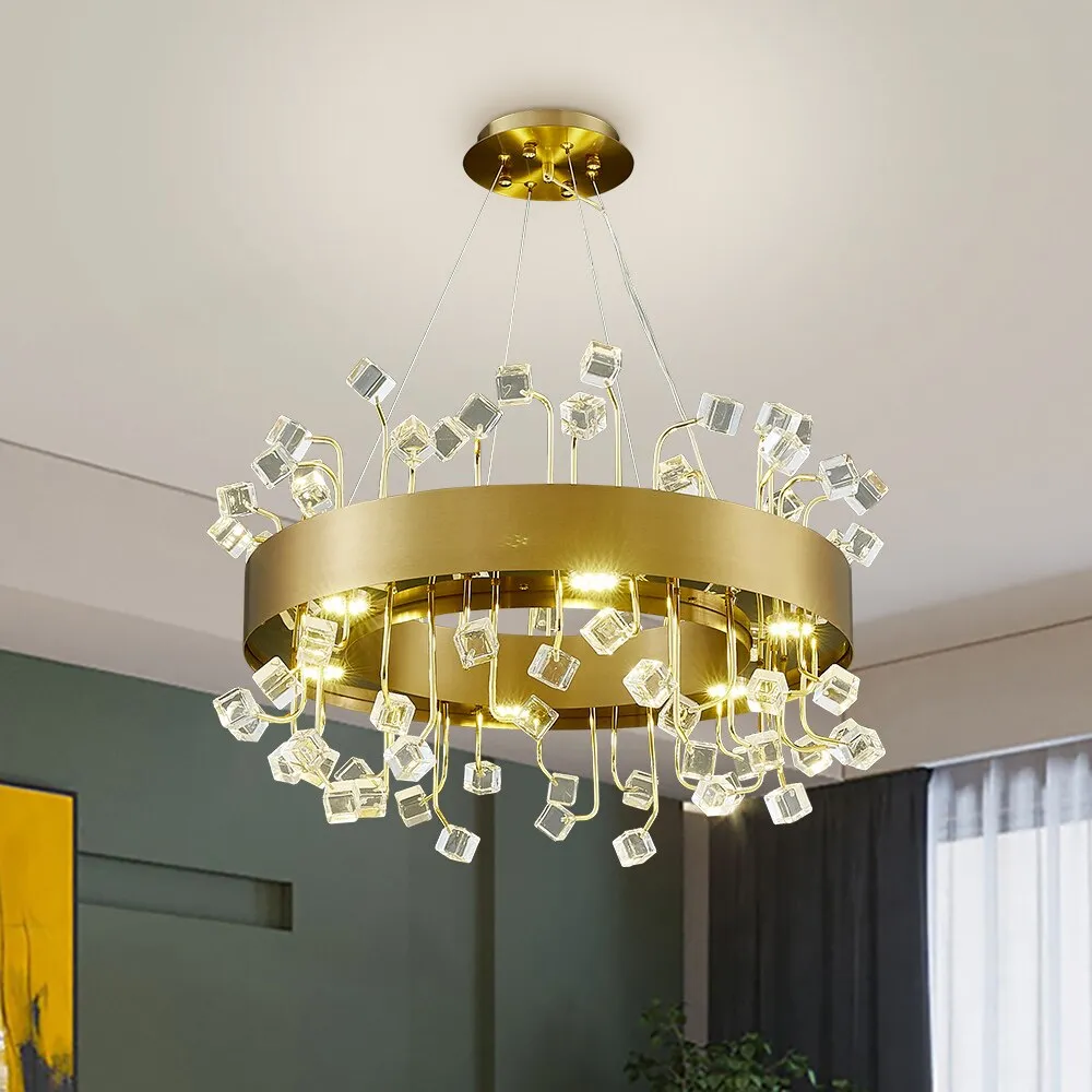 Colour Crystal Led Chandeliers For Living Room Indoor Lighting Round Chandelier Bedroom Rectangle Kitchen Island Hanging Lamp