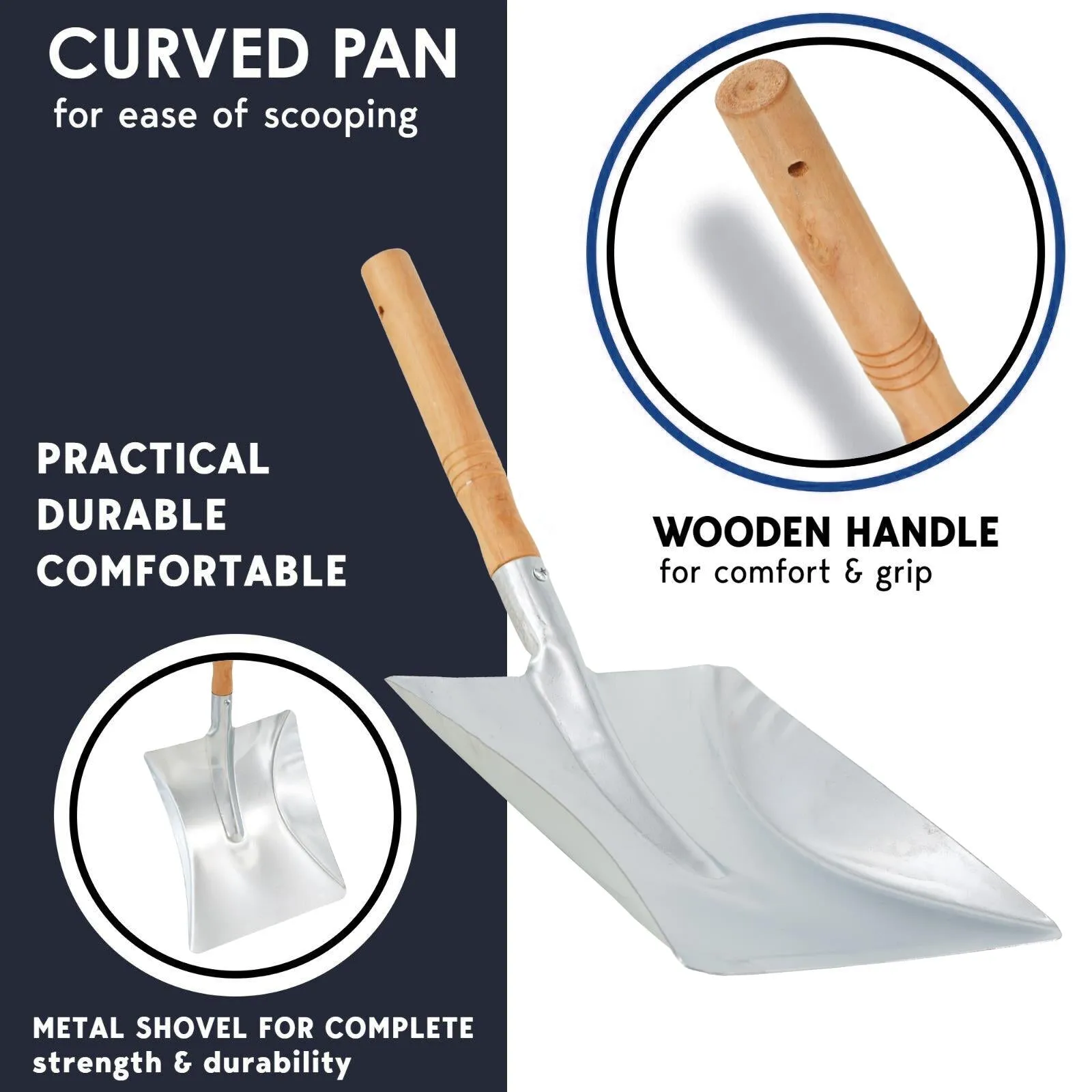 Compact Coal Shovel, Metal Head & Wooden Handle