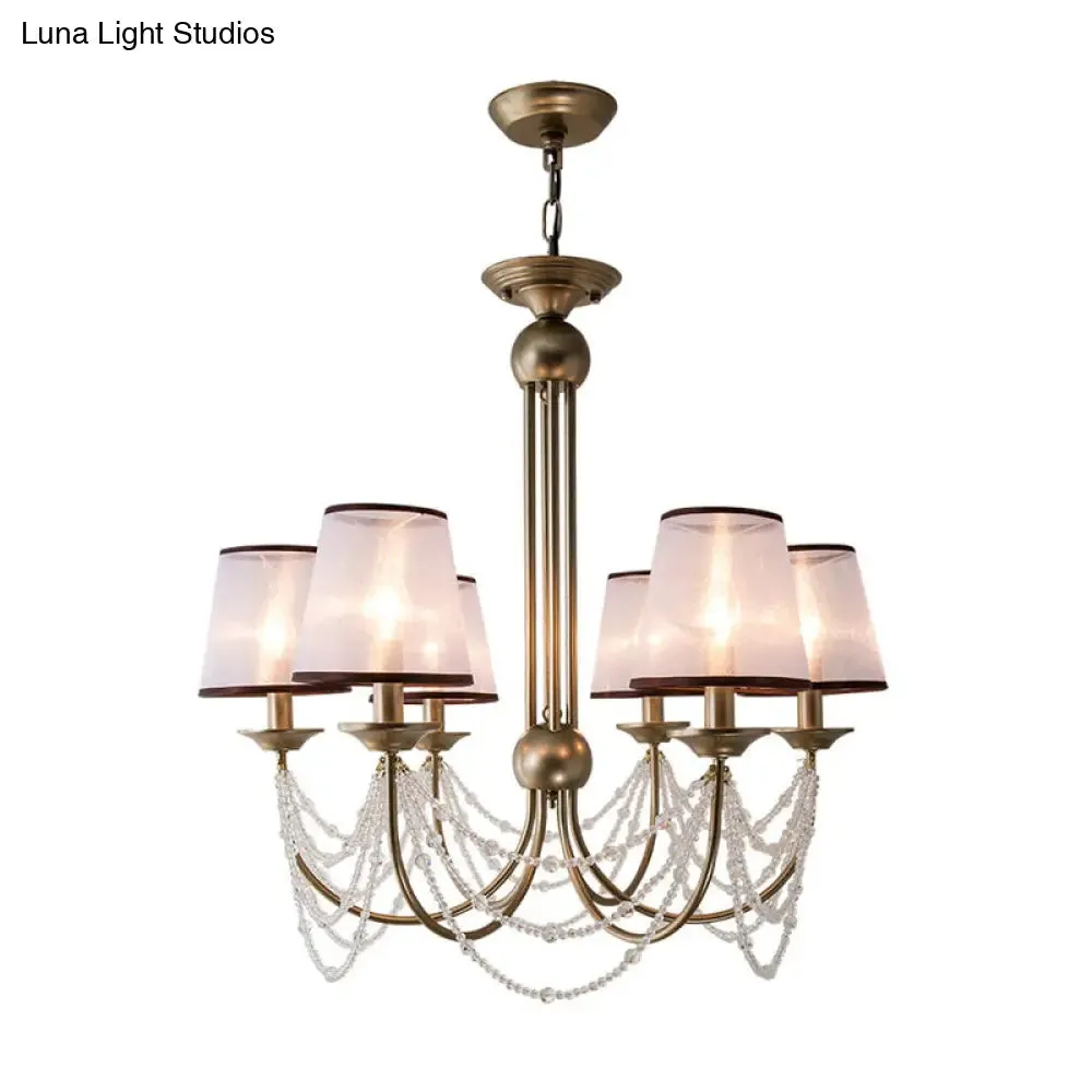 Contemporary Conical Pendant Chandelier - Fabric, Brass, Crystal Bead - 3/6 Bulbs - 21"/28" Wide