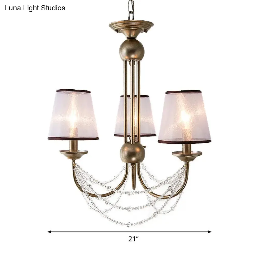 Contemporary Conical Pendant Chandelier - Fabric, Brass, Crystal Bead - 3/6 Bulbs - 21"/28" Wide