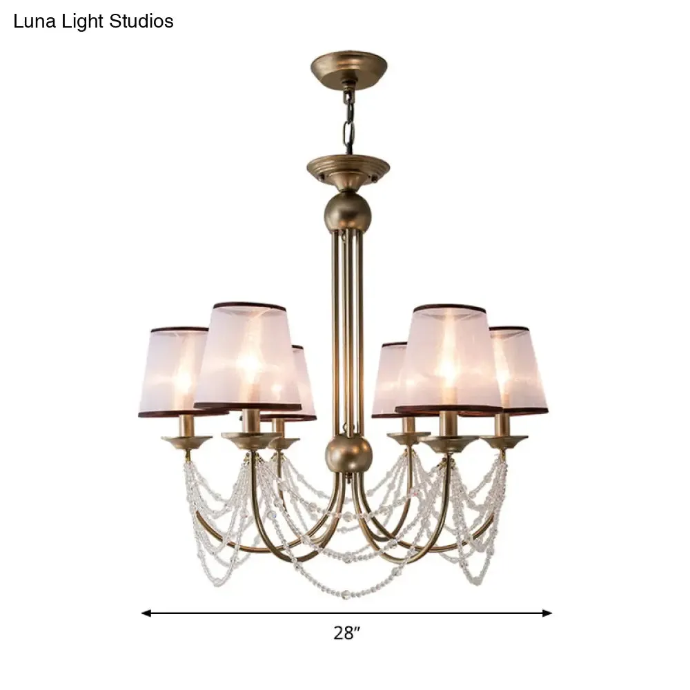 Contemporary Conical Pendant Chandelier - Fabric, Brass, Crystal Bead - 3/6 Bulbs - 21"/28" Wide