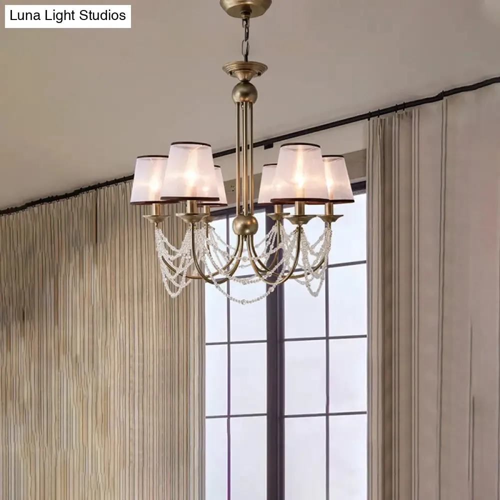 Contemporary Conical Pendant Chandelier - Fabric, Brass, Crystal Bead - 3/6 Bulbs - 21"/28" Wide