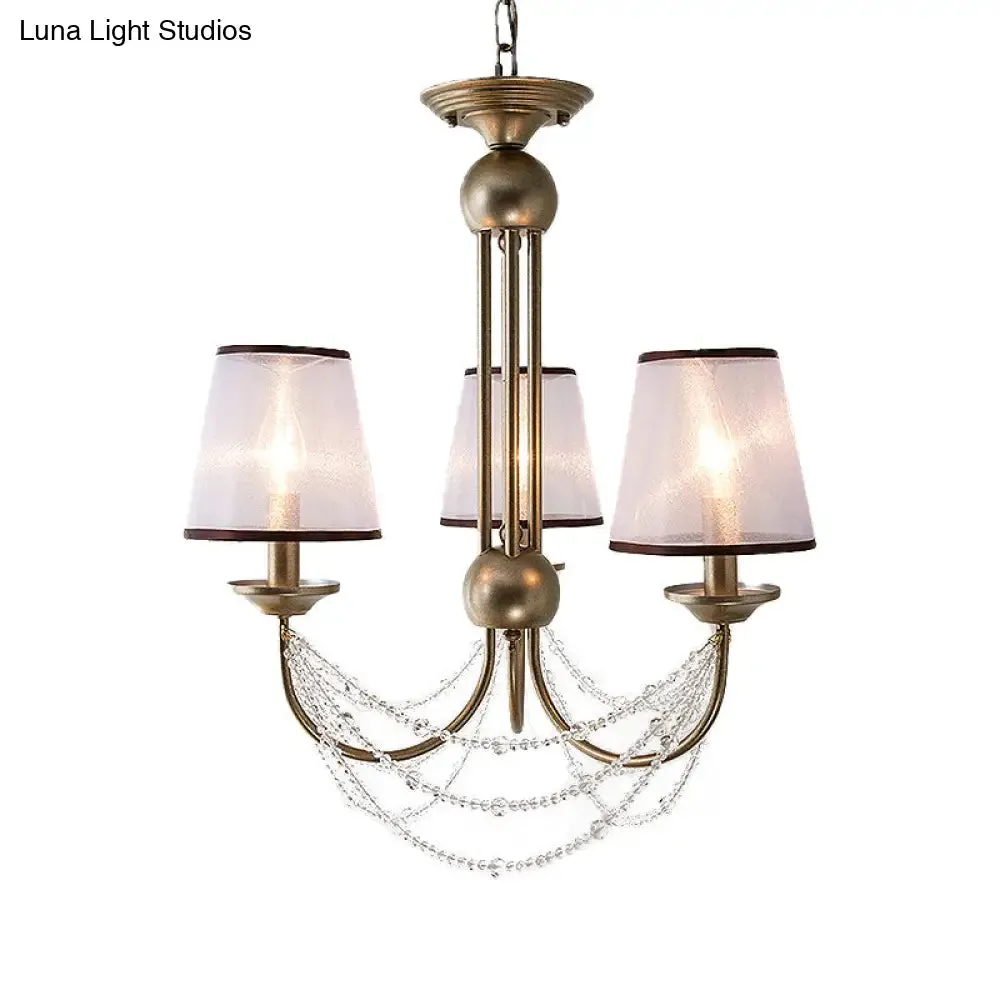 Contemporary Conical Pendant Chandelier - Fabric, Brass, Crystal Bead - 3/6 Bulbs - 21"/28" Wide